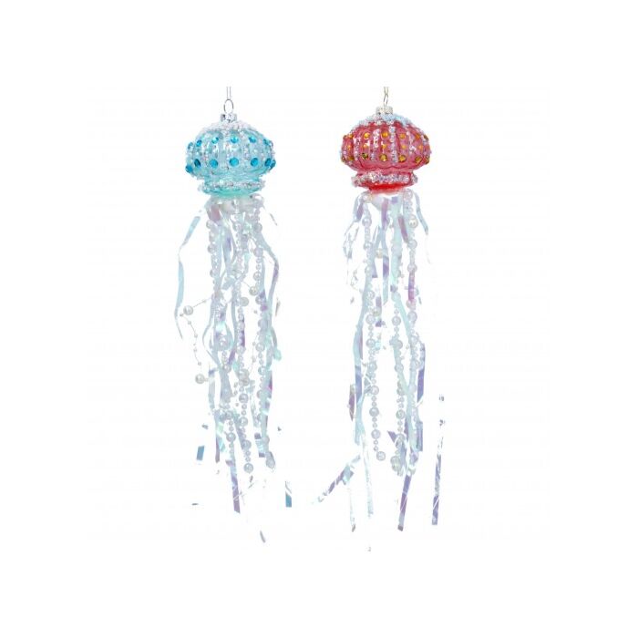 Gisela Graham Set of Two Turq/Pink Glass and Bead Jellyfish